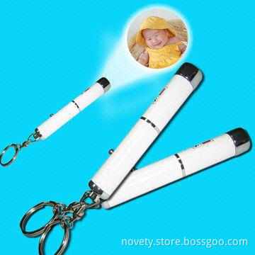 2-in-1 Projection Keychain Lights, Measures 90 x 13mm, One with Torch, One with Projection Logo
